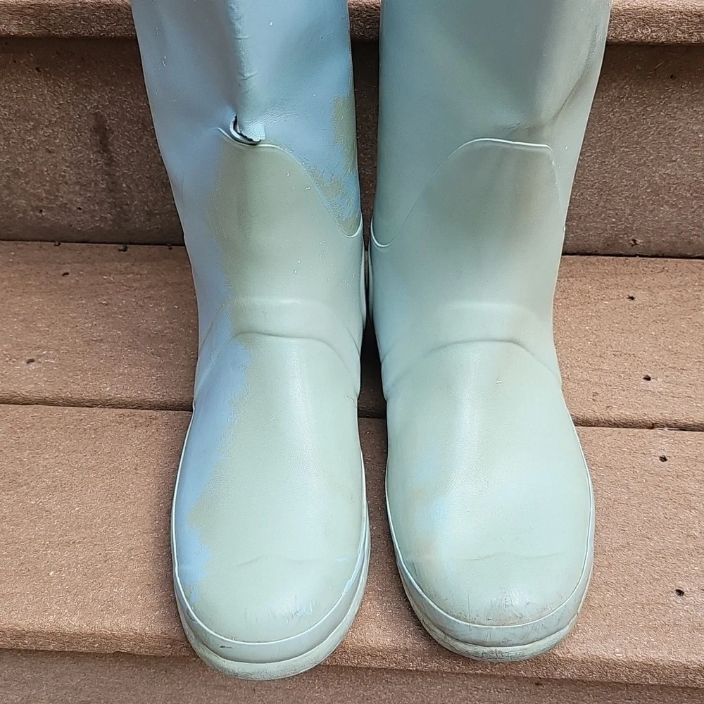 Hunter Original Gloss Tall Boots light blue well used worn with FLAWS SEE PHOTOS